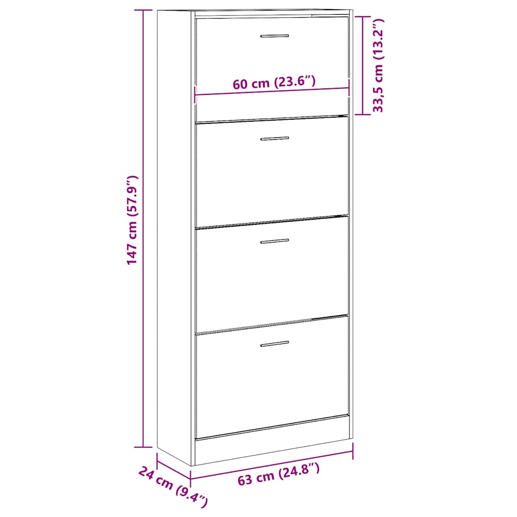 Skoskap Skohylle Skobenk Røkt Eik 63x24x147 cm