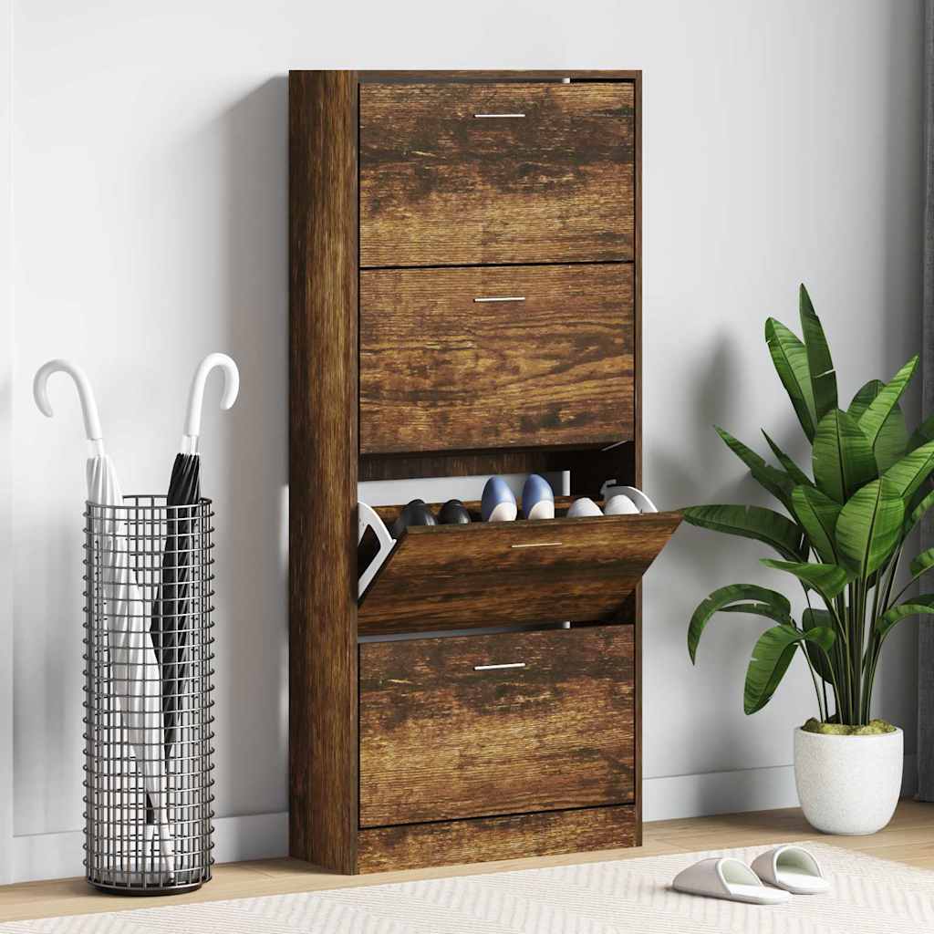 Skoskap Skohylle Skobenk Røkt Eik 63x24x147 cm