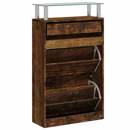 Skoskap Skohylle Skobenk Røkt Eik 63x24x104 cm