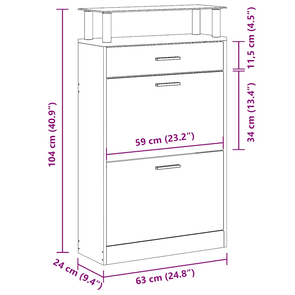 Skoskap Skohylle Skobenk Røkt Eik 63x24x104 cm