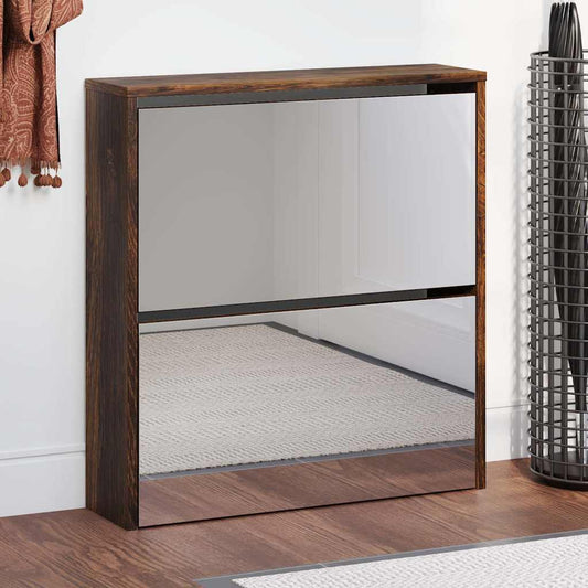 Skoskap Skohylle Skobenk Røkt Eik med speil 2 lag 63x17x67 cm