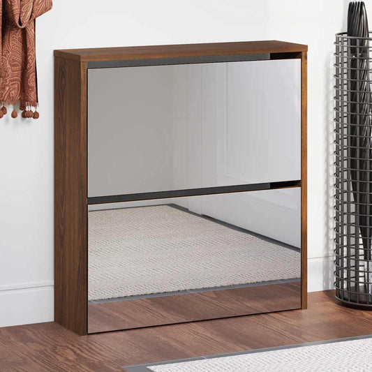 Skoskap Skohylle Skobenk Brun Eik med speil 2 lag 63x17x67 cm