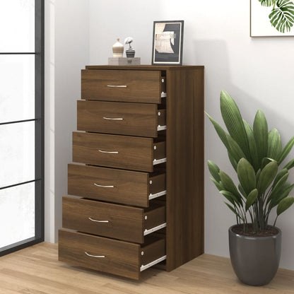 Kommode Brun Eik med 6 skuffer 50x34x96 cm