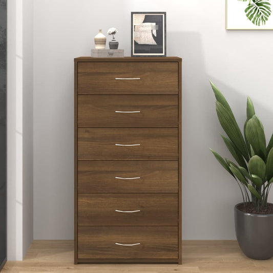 Kommode Brun Eik med 6 skuffer 50x34x96 cm