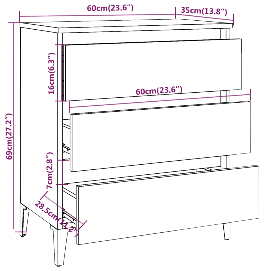 Kommode Brun Eik 60x35x69 cm