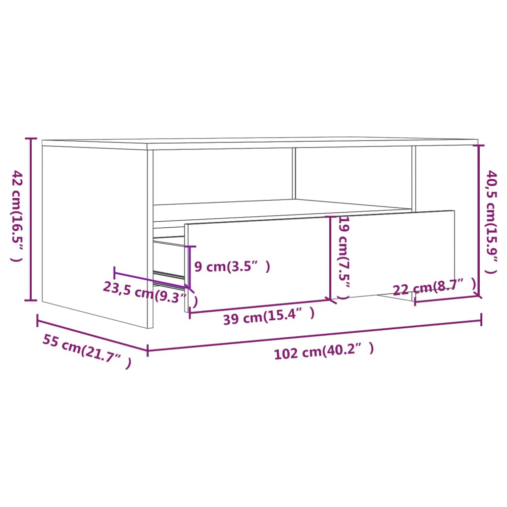 Salongbord Sofabord Svart 102x55x42 cm