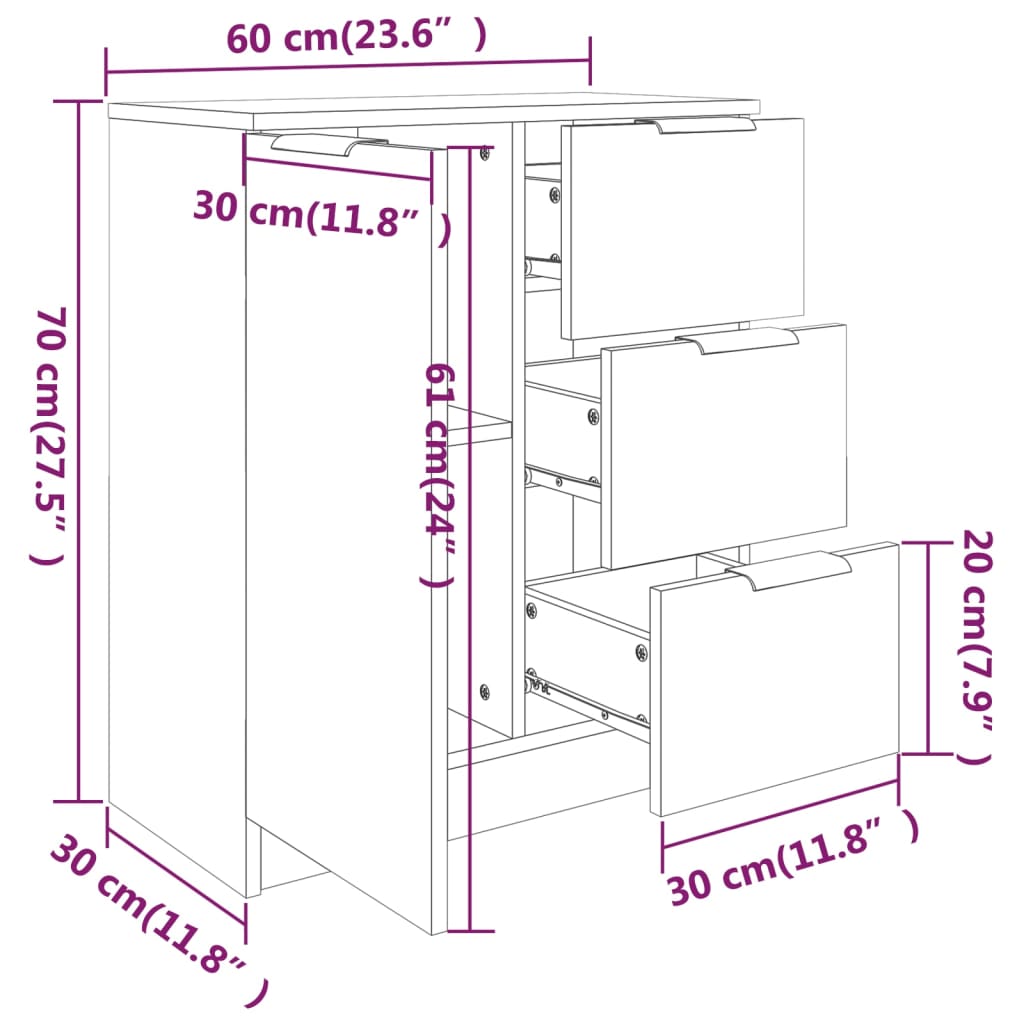 Sidebord Svart 60x30x70 cm