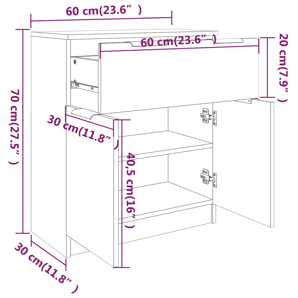 Skjenk hvit 60x30x70 cm konstruert tre