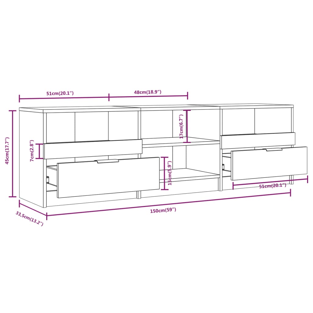 TV-Møbel Hvit TV-benk 150x33,5x45 cm