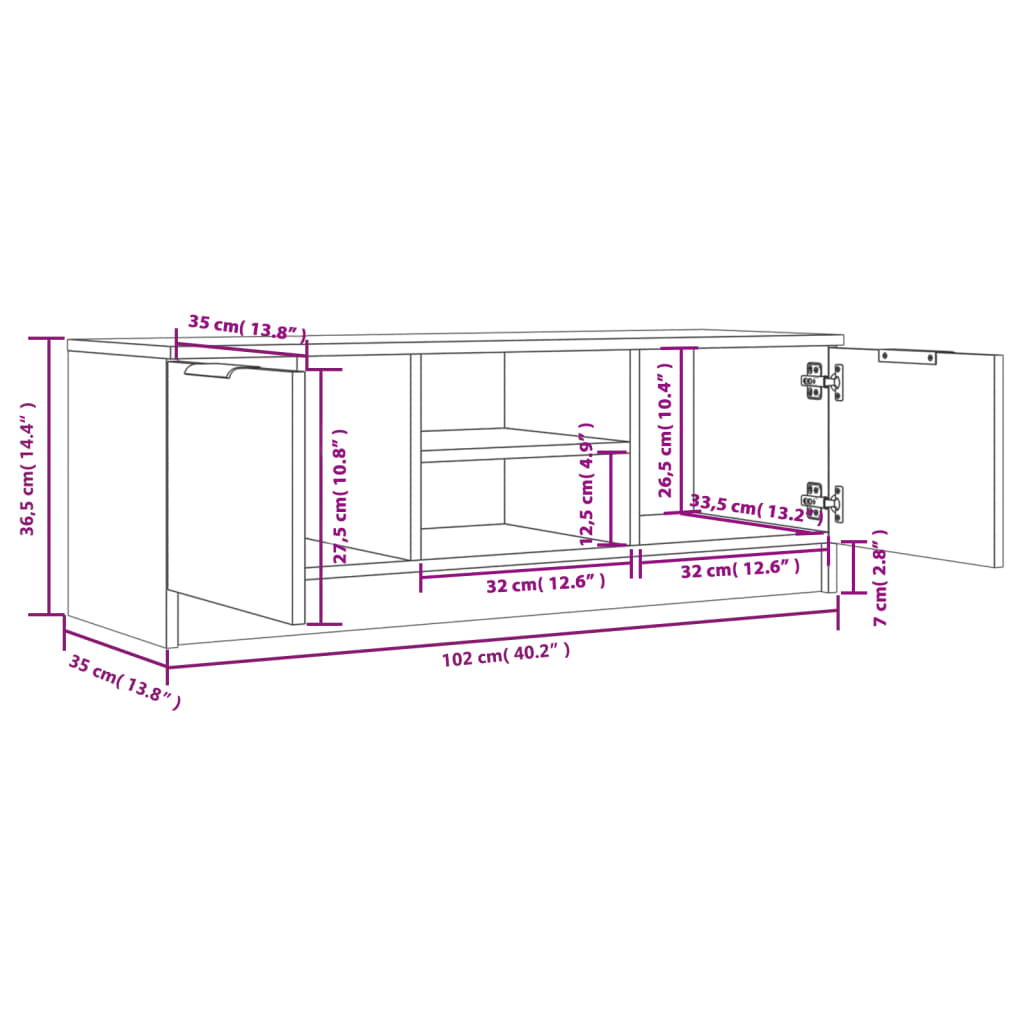 TV-Møbel Hvit TV-benk 102x35x36,5 cm