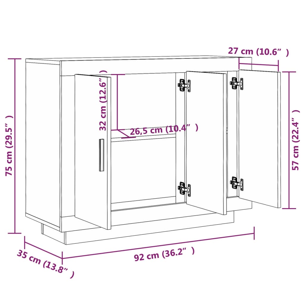Skap Hvit 92x35x75 cm