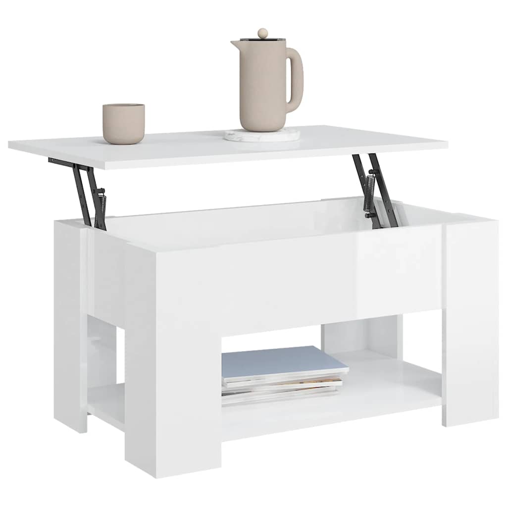 Salongbord høyglans hvit 79x49x41 cm konstruert tre