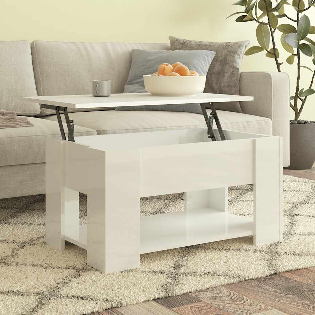Salongbord høyglans hvit 79x49x41 cm konstruert tre