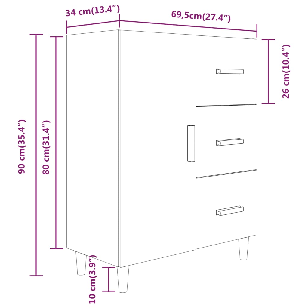 Skjenk sonoma eik 69,5x34x90 cm konstruert tre
