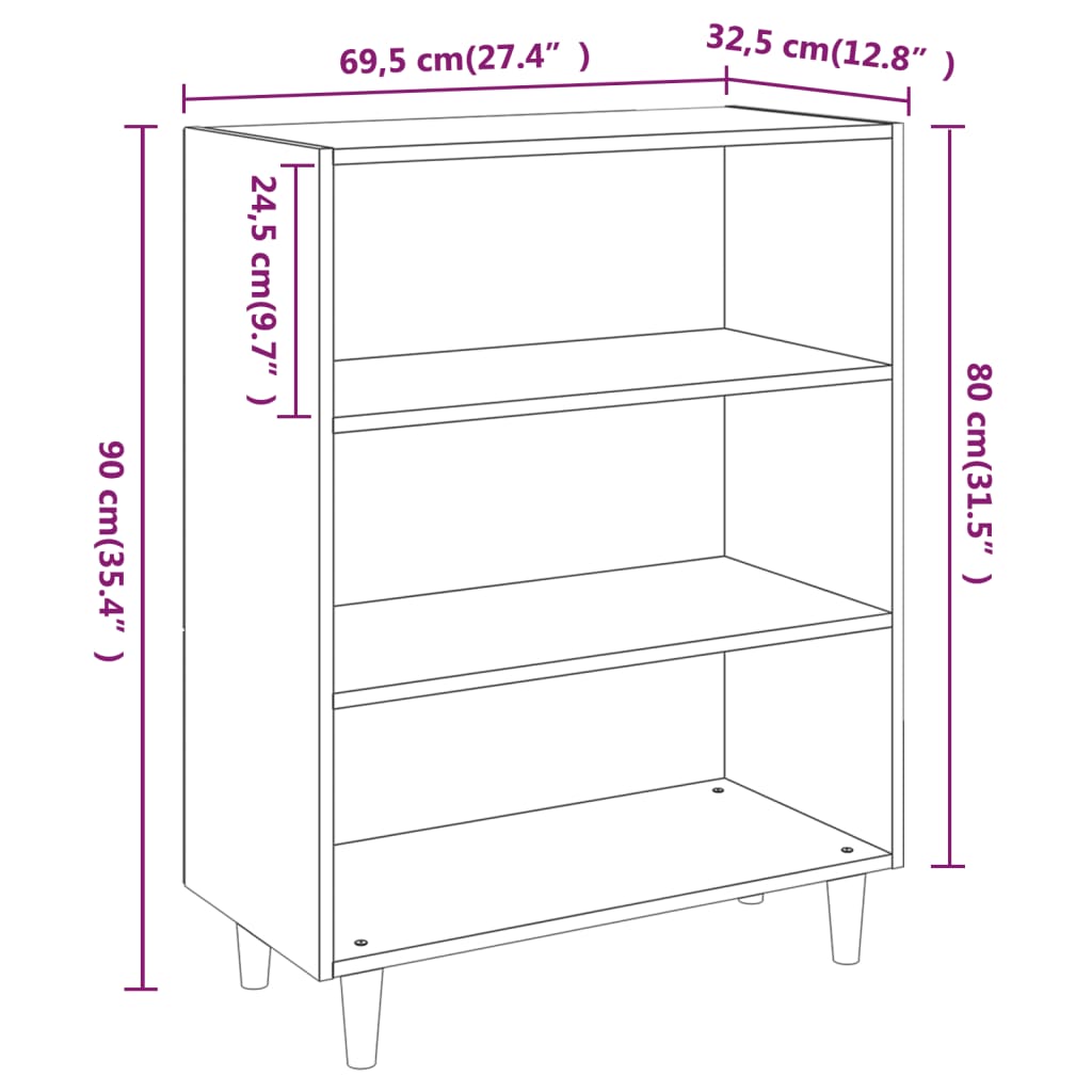 Skjenk hvit 69,5x32,5x90 cm konstruert tre