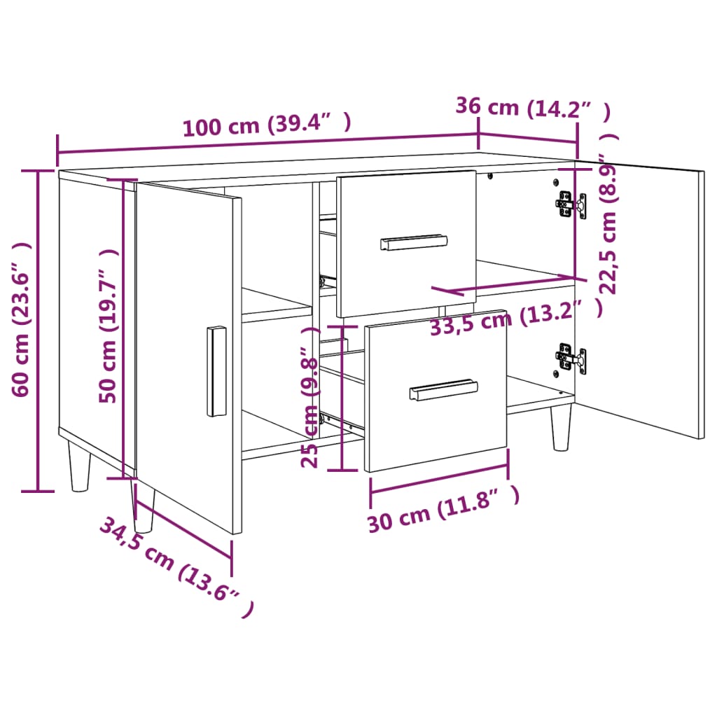 Skjenk Sonoma Eik 100x36x60 cm