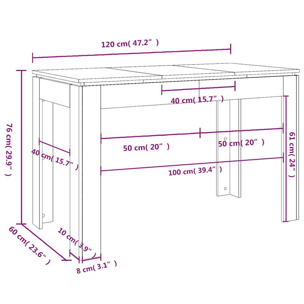 Spisebord Kjøkkenbord Røyk Eik 120x60x76 cm