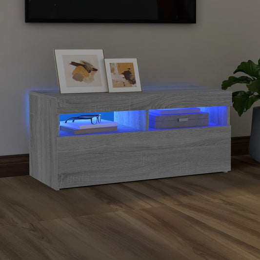 TV-Møbel Sonoma Grå Tv-benk med LED-lys 90x35x40 cm