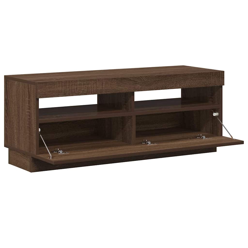 TV-benk med LED-lys brun eik 100x35x40 cm