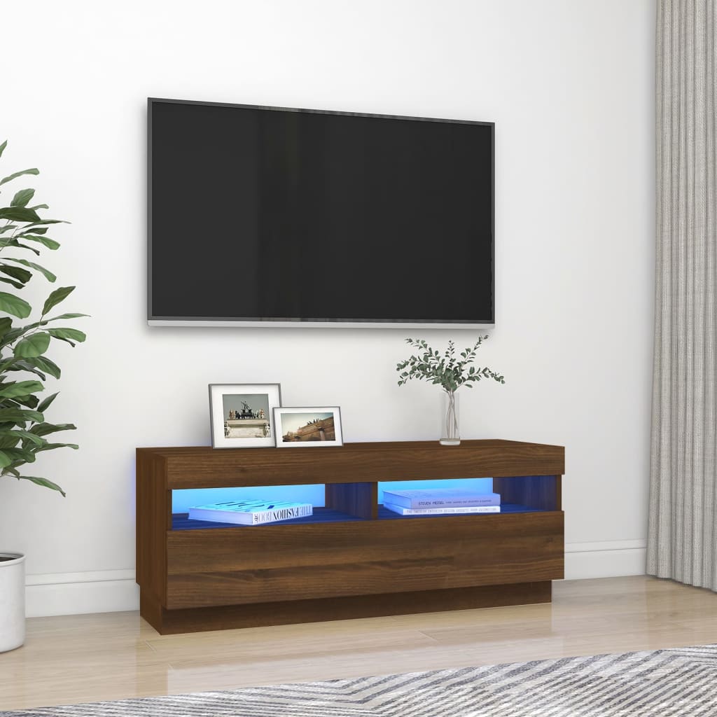 TV-Møbel Brun Eik TV-benk med LED-lys 100x35x40 cm