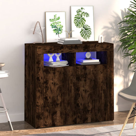 Skjenk Røkt Eik med LED-lys 80x35x75 cm
