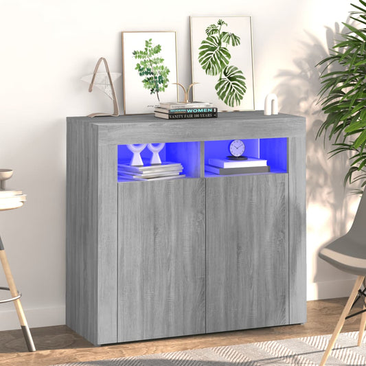 Skjenk Sonoma Grå med LED-lys 80x35x75 cm