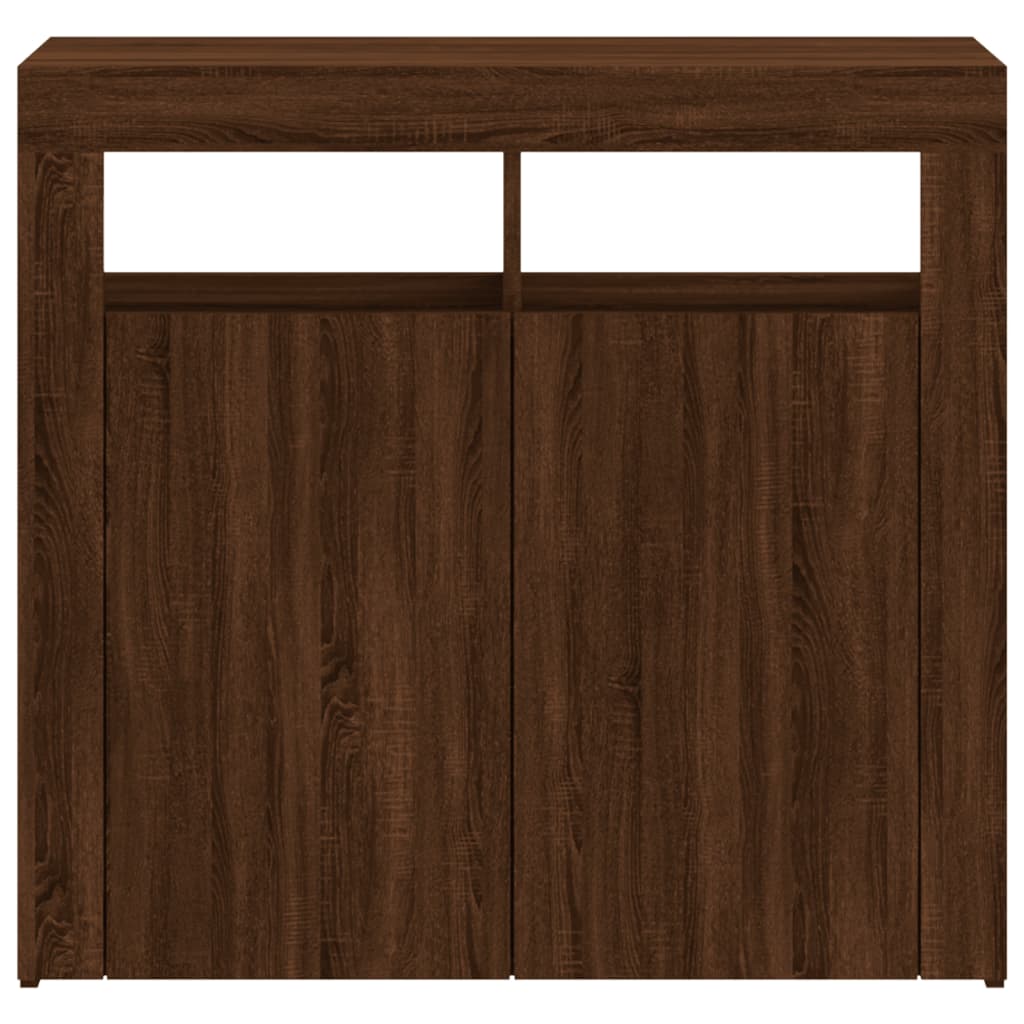 Skjenk Brun Eik med LED-lys 80x35x75 cm