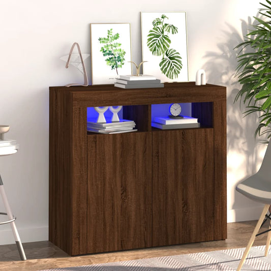 Skjenk Brun Eik med LED-lys 80x35x75 cm
