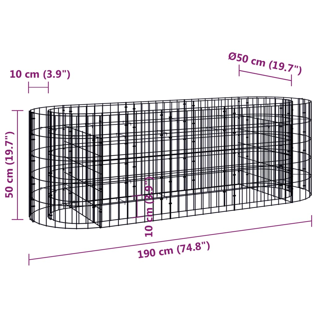 Gabion høybed galvanisert jern 190x50x50 cm