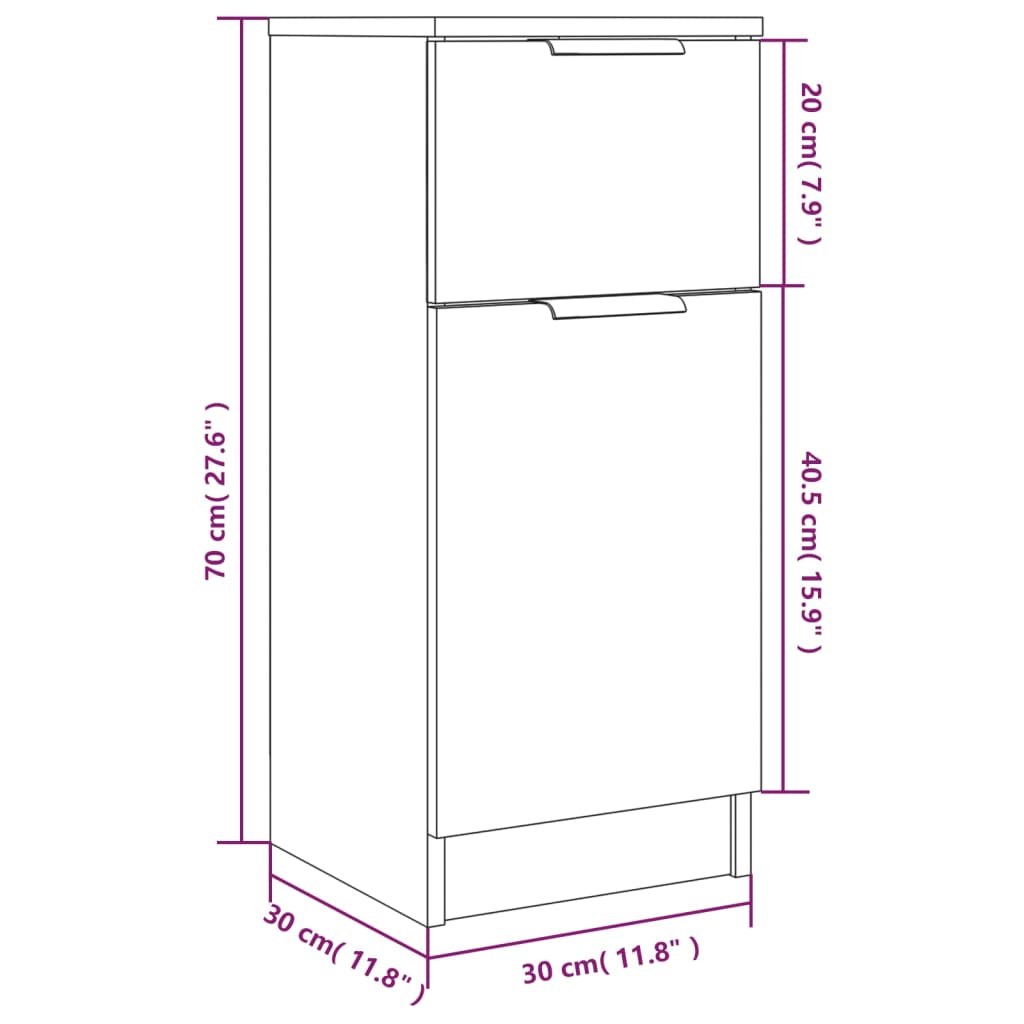 Skjenk hvit 30x30x70 cm konstruert tre