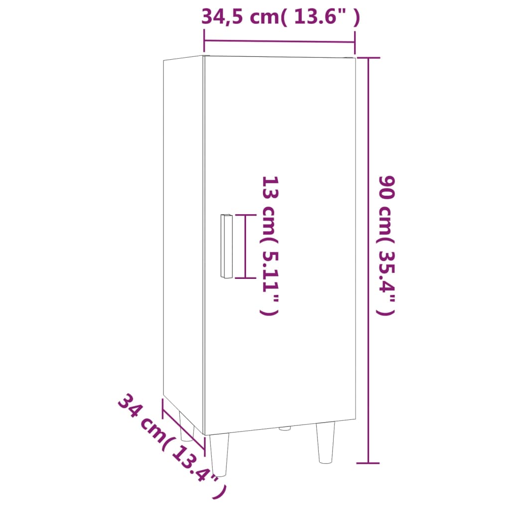 Skjenk hvit 34,5x34x90 cm konstruert tre