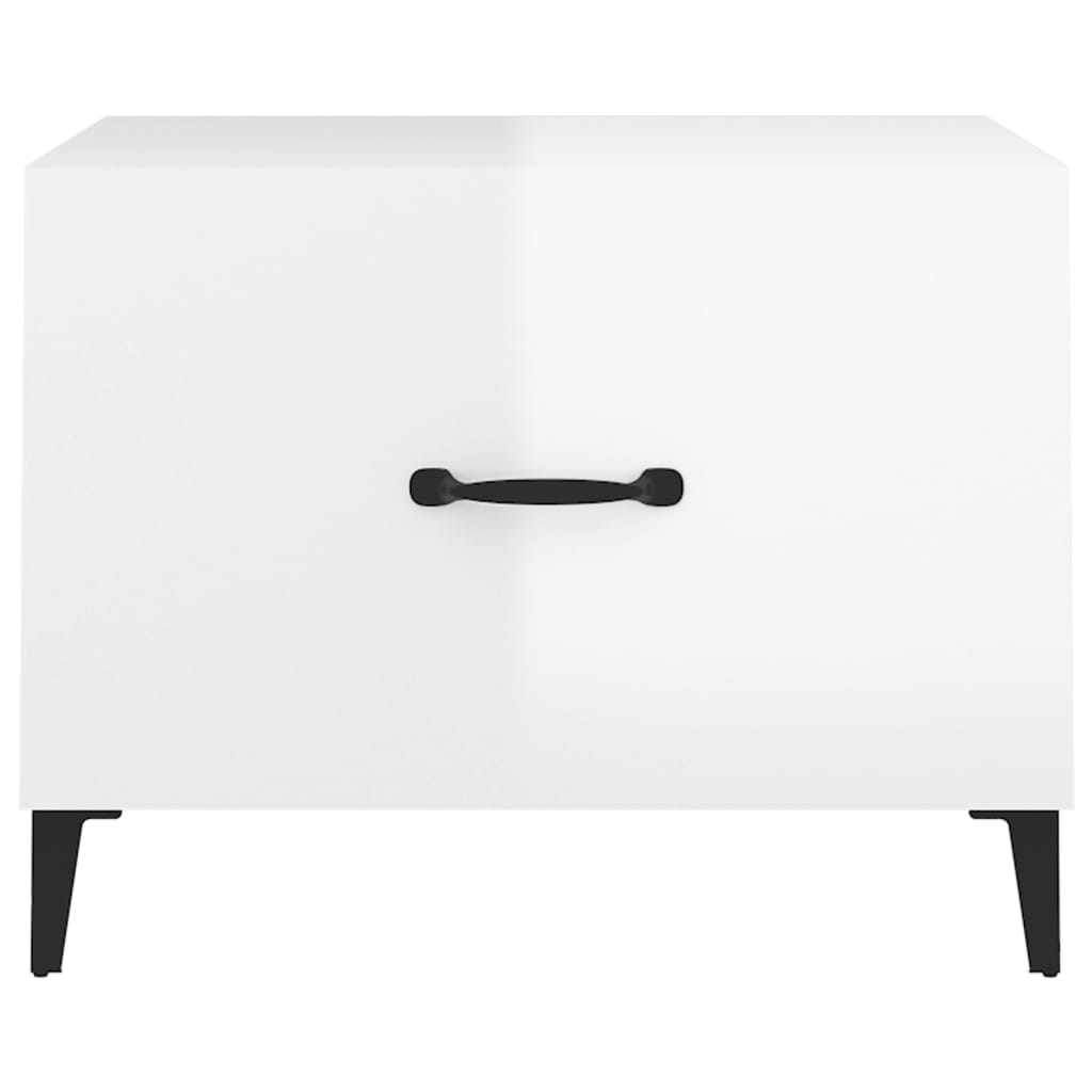 Sidebord Høyglans Hvit med metallben 2 stk 50x50x40 cm