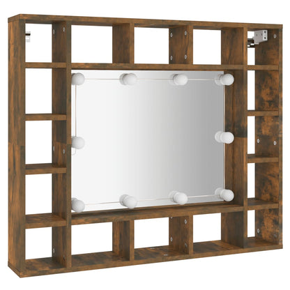 Baderomsspeil Speilskap med LED Røkt Eik 91x15x76,5 cm