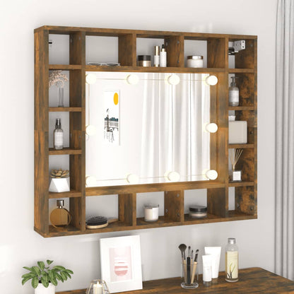 Baderomsspeil Speilskap med LED Røkt Eik 91x15x76,5 cm