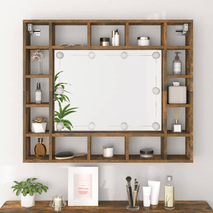 Baderomsspeil Speilskap med LED Røkt Eik 91x15x76,5 cm