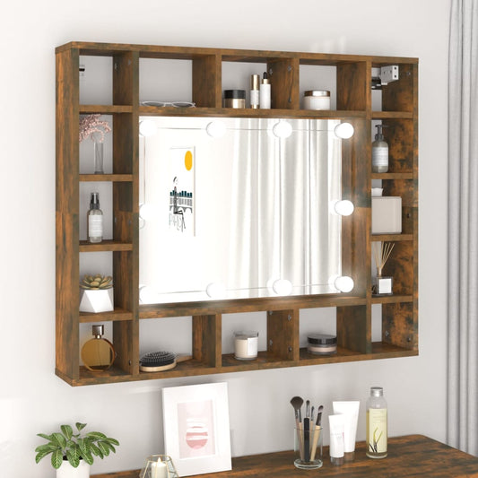 Baderomsspeil Speilskap med LED Røkt Eik 91x15x76,5 cm