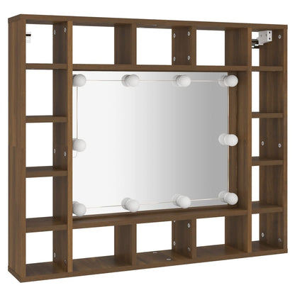 Baderomsspeil Speilskap med LED Brun Eik 91x15x76,5 cm