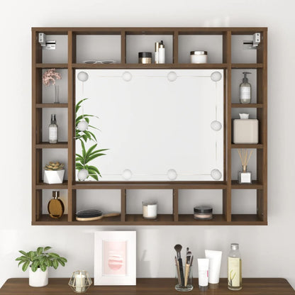 Baderomsspeil Speilskap med LED Brun Eik 91x15x76,5 cm