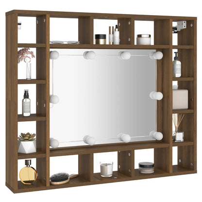 Baderomsspeil Speilskap med LED Brun Eik 91x15x76,5 cm
