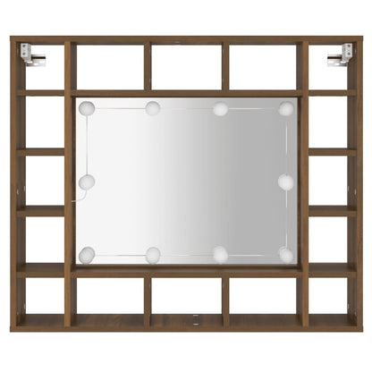 Baderomsspeil Speilskap med LED Brun Eik 91x15x76,5 cm