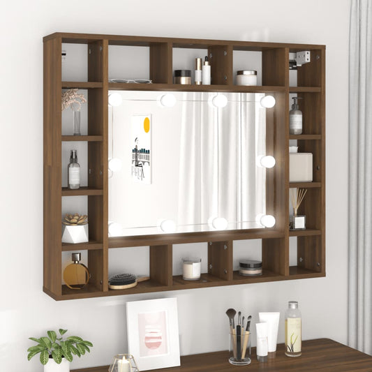 Baderomsspeil Speilskap med LED Brun Eik 91x15x76,5 cm