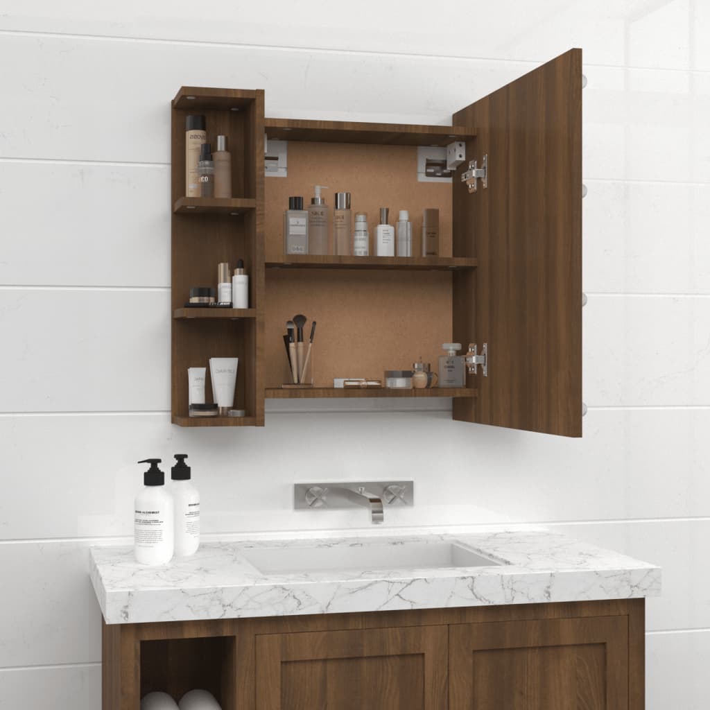 Baderomsspeil Speilskap med LED Brun Eik 70x16,5x60 cm