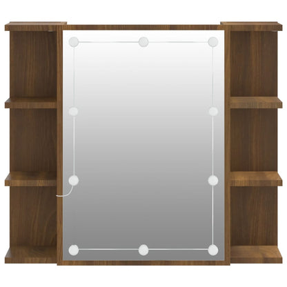 Baderomsspeil Speilskap med LED Brun Eik 70x16,5x60 cm