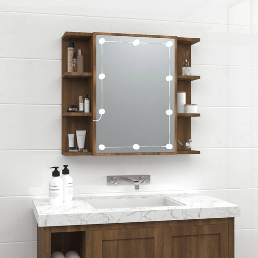 Baderomsspeil Speilskap med LED Brun Eik 70x16,5x60 cm