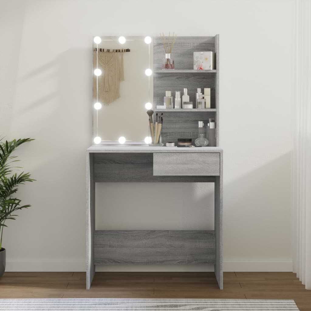 Sminkebord Sonoma Grå LED 74,5x40x141 cm