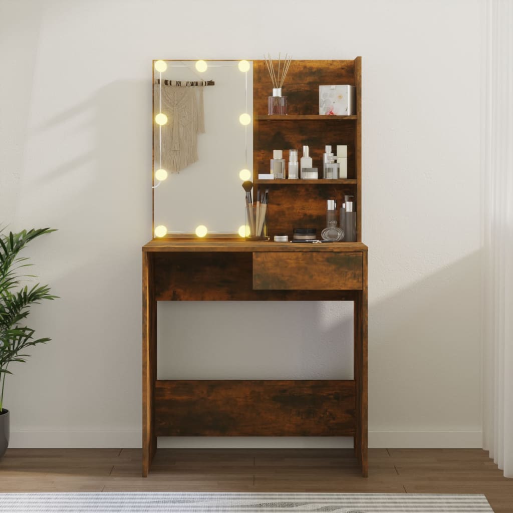 Sminkebord Brun Eik LED 74,5x40x141 cm