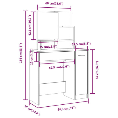 Sminkebord Brun Eik speil 86,5x35x136 cm