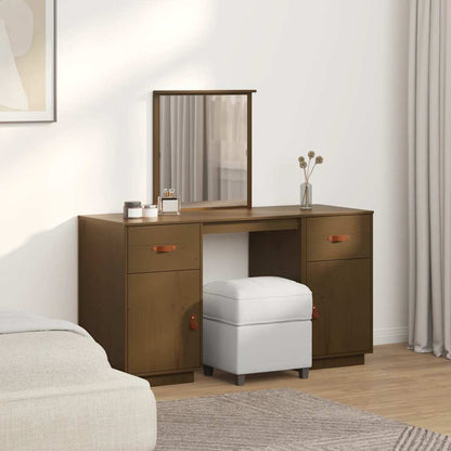 Sminkebordsett med speil Honningbrun heltre furu