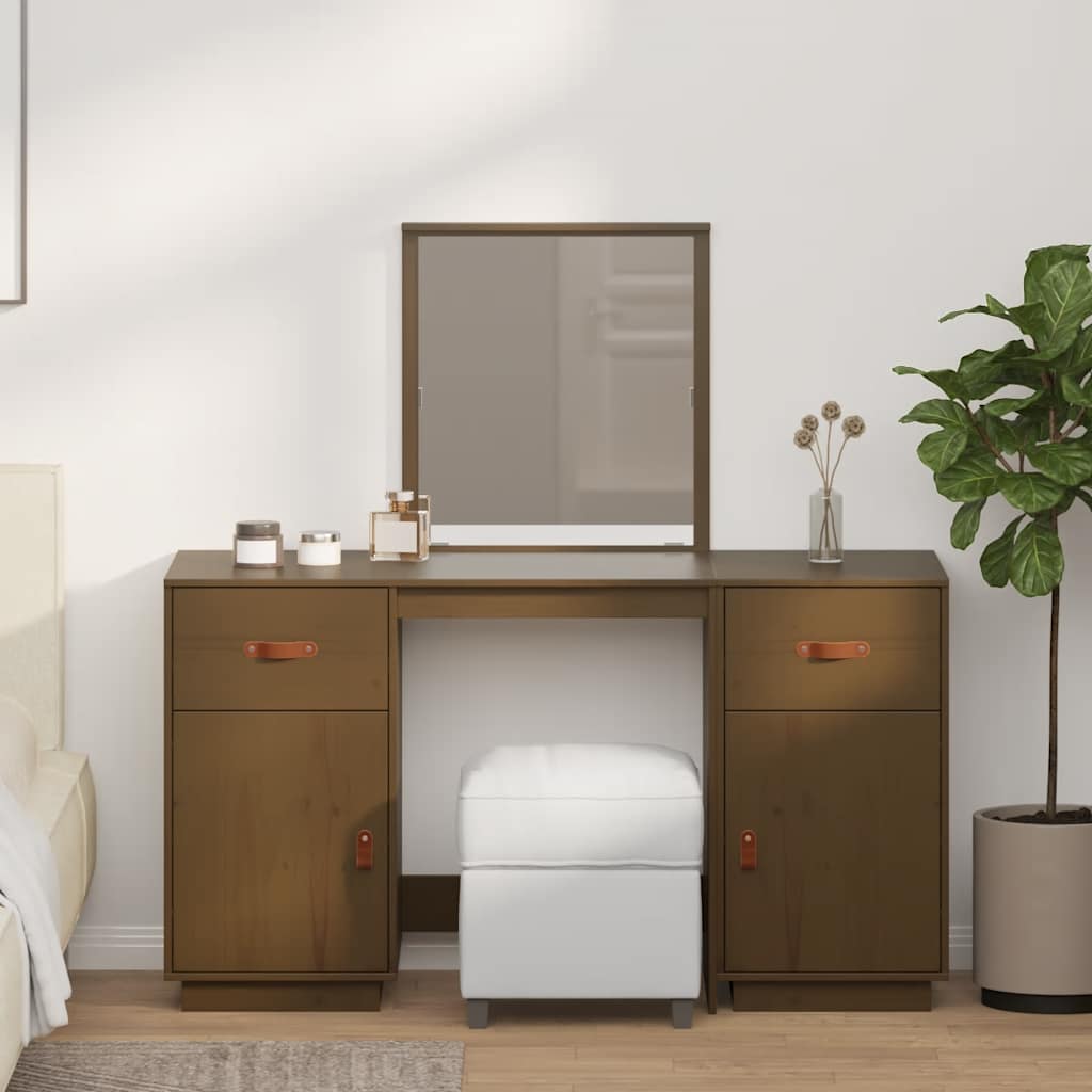 Sminkebordsett med speil Honningbrun heltre furu