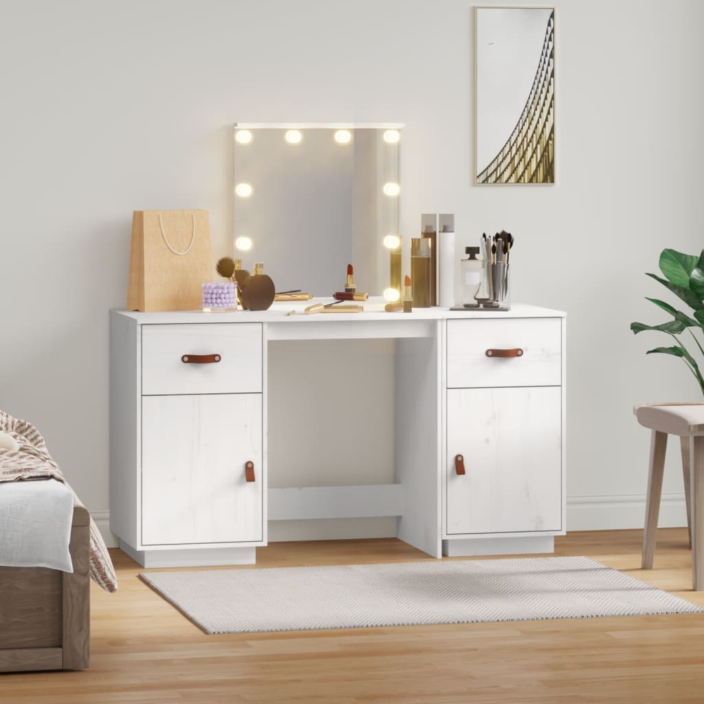 Sminkebord Hvit Sett LED heltre furu
